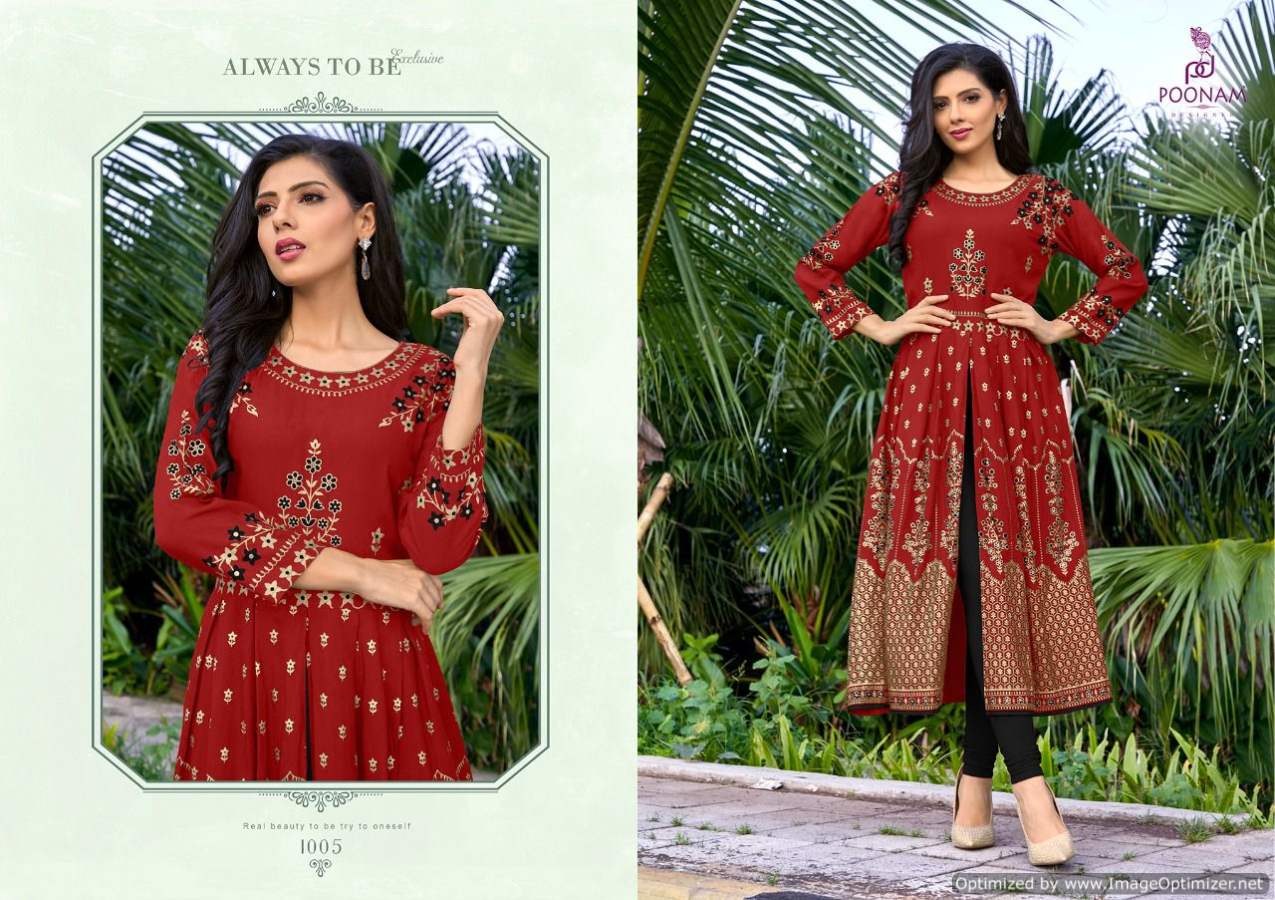 Poonam Yashika Latest Ethnic Wear Rayon Foil Printed Kurti Collection